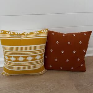 Woven Book Decorative Throw Pillows Orange Yellow Boho Square 16x16”